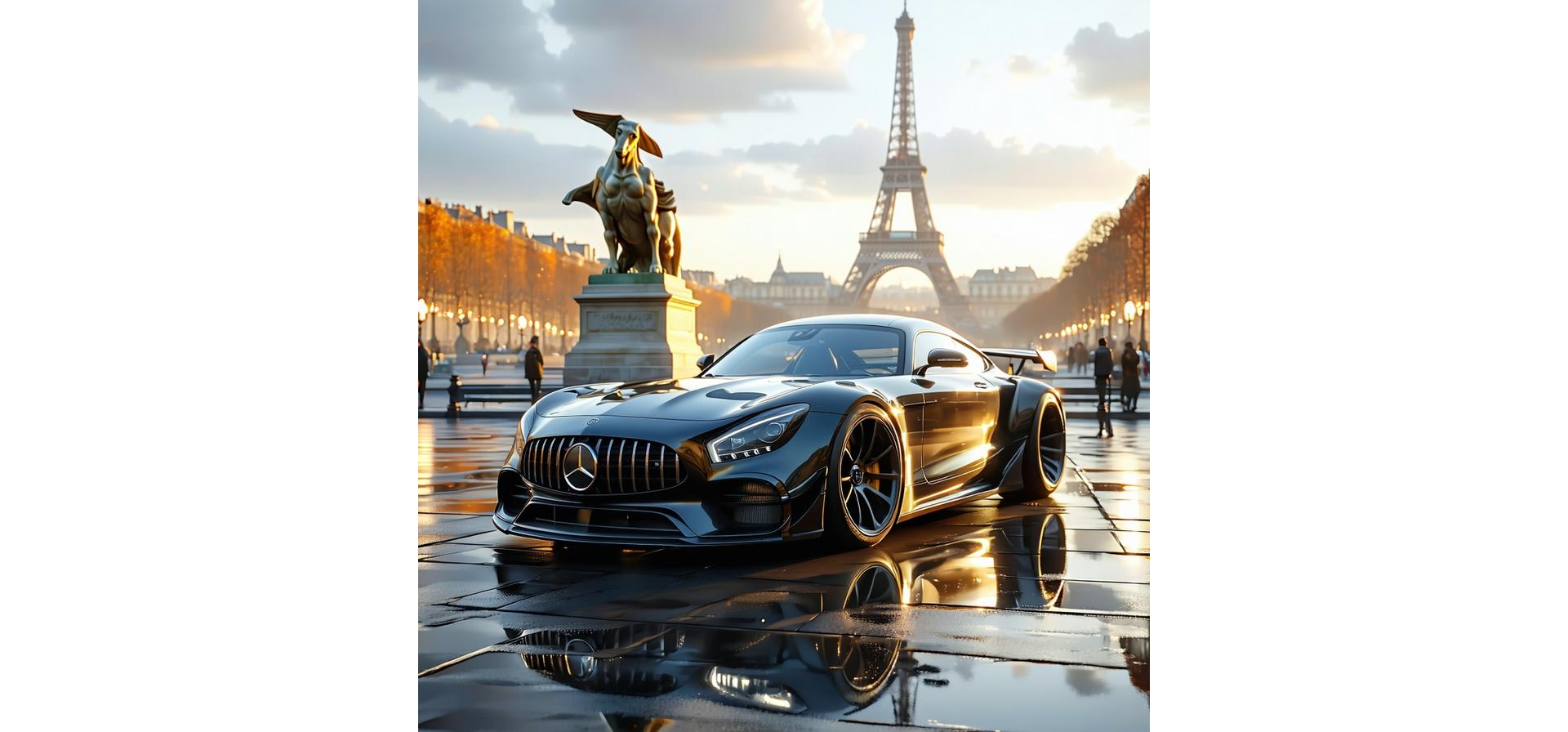 Voiture brillante devant monument de Paris après detailing